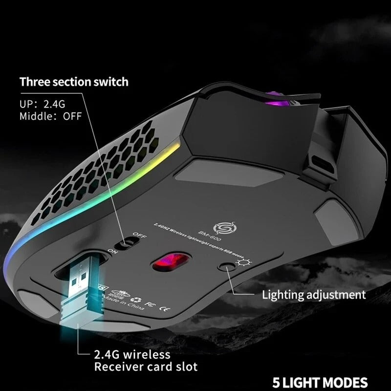 Ratón Inalámbrico Recargable para Juegos BM600 RGB para PC